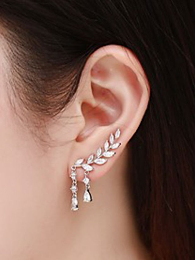 Stud Earrings Dangle Earrings Cubic Zirconia Wedding Gift Daily Alloy Leaf