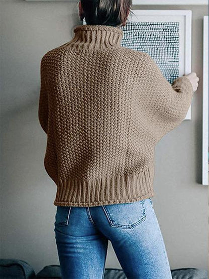 Amsoin Solid Color Turtleneck Knitted Sweater