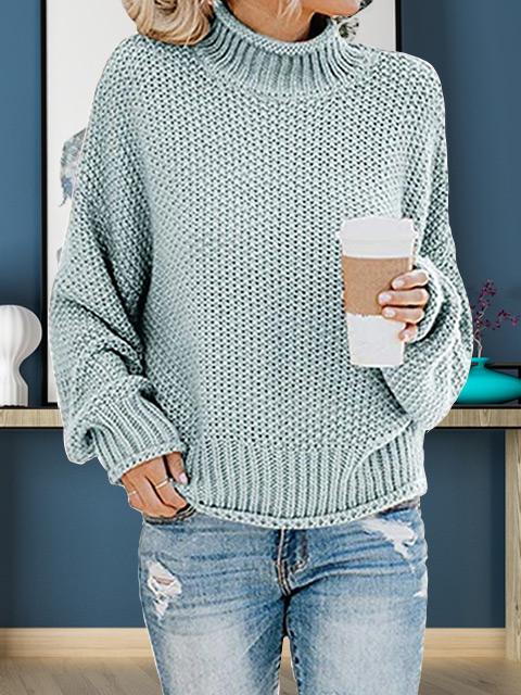 Amsoin Solid Color Turtleneck Knitted Sweater