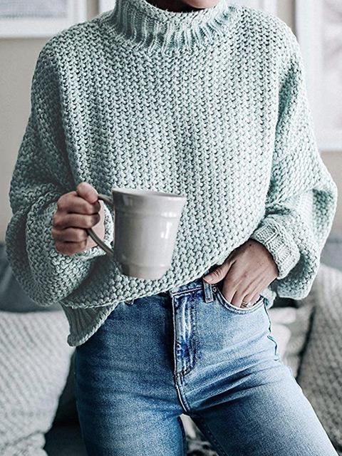 Amsoin Solid Color Turtleneck Knitted Sweater