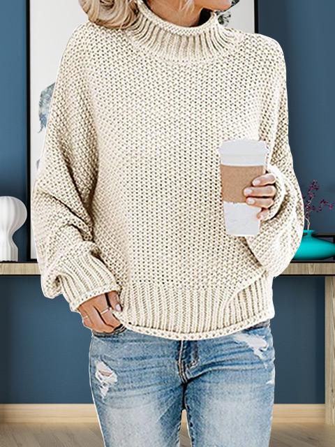 Amsoin Solid Color Turtleneck Knitted Sweater