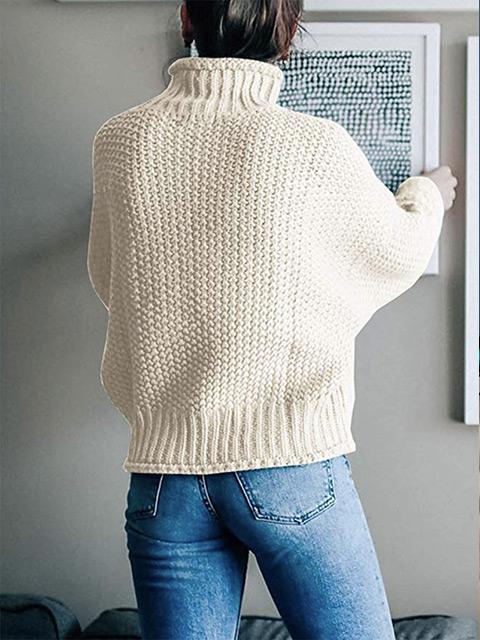 Amsoin Solid Color Turtleneck Knitted Sweater