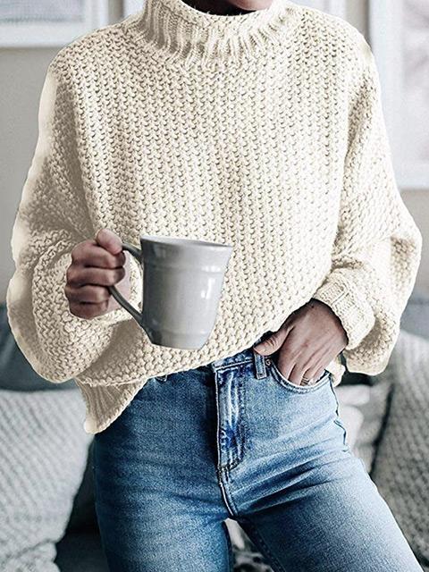 Amsoin Solid Color Turtleneck Knitted Sweater