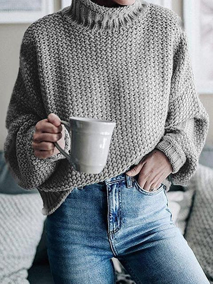 Amsoin Solid Color Turtleneck Knitted Sweater