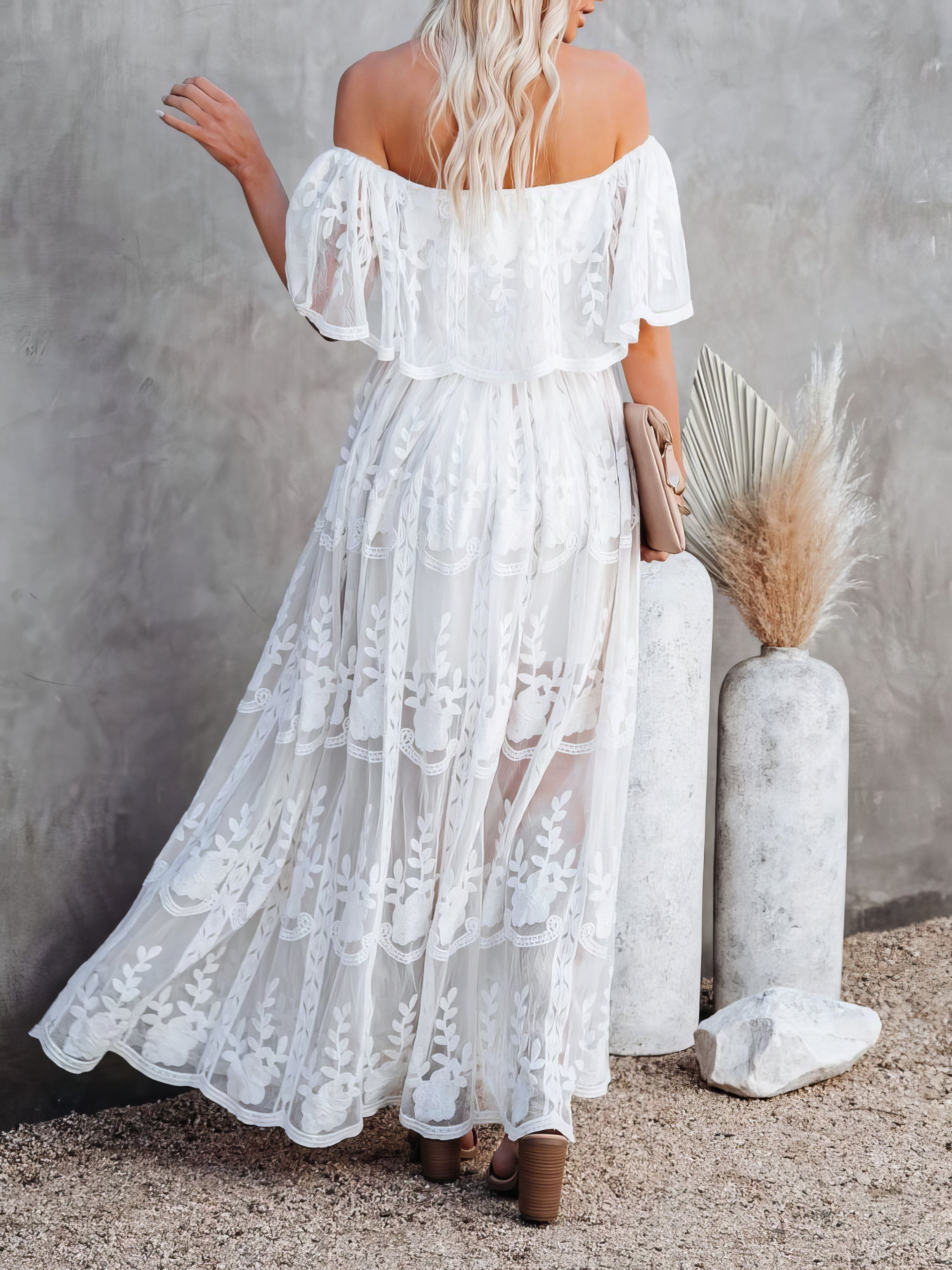 Maxi Dresses - Solid Mid-waist Short-sleeved Dress - MsDressly