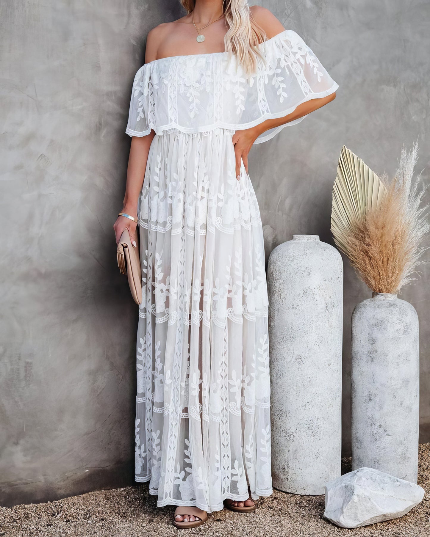 Maxi Dresses - Solid Mid-waist Short-sleeved Dress - MsDressly