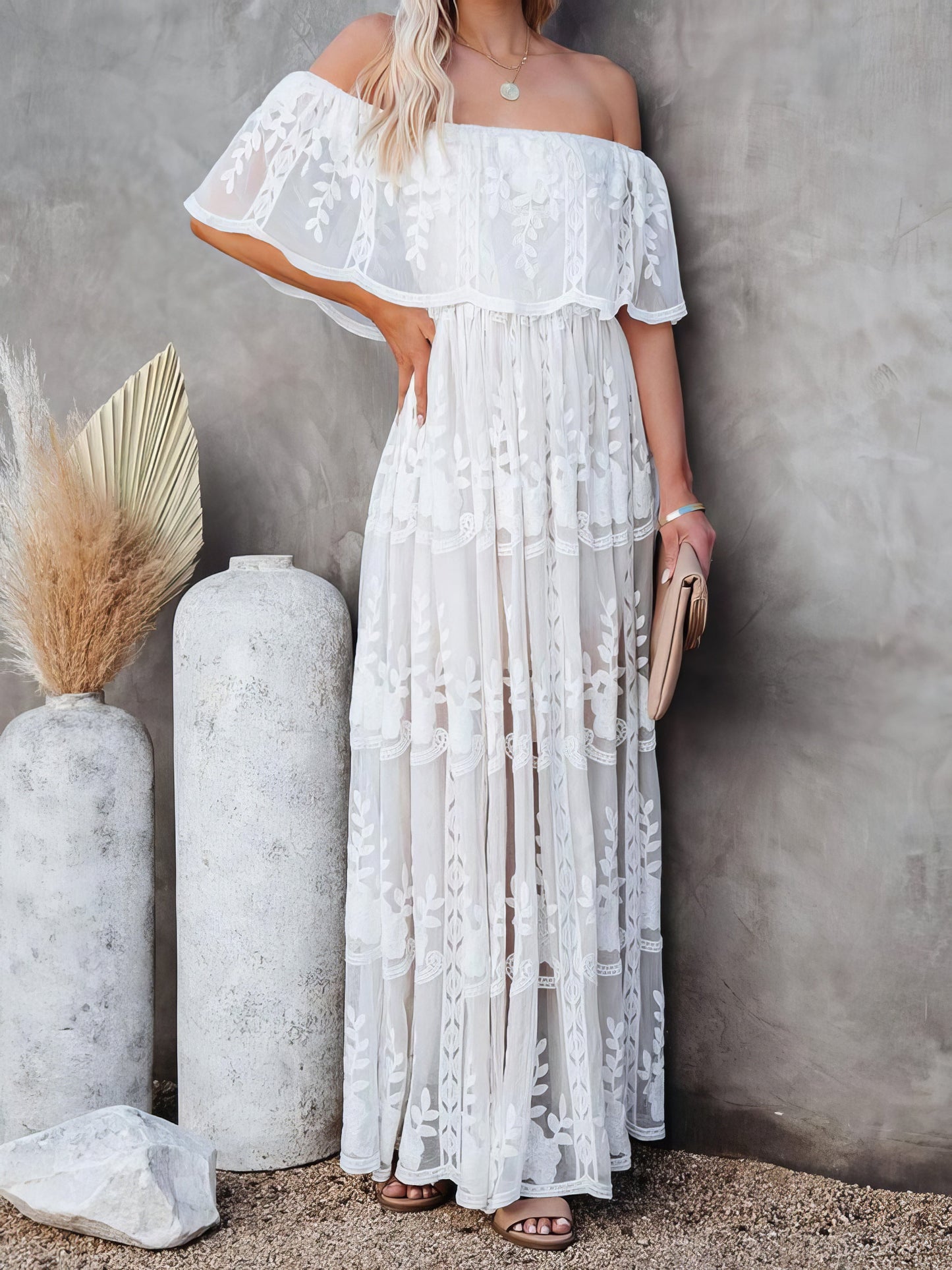 Maxi Dresses - Solid Mid-waist Short-sleeved Dress - MsDressly