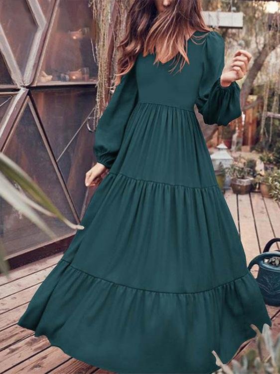 Temperament V-Neck Long Sleeve Flowy Dress - Maxi Dresses - INS | Online Fashion Free Shipping Clothing, Dresses, Tops, Shoes - 20-30 - 21/07/2021 - Category_Maxi Dresses