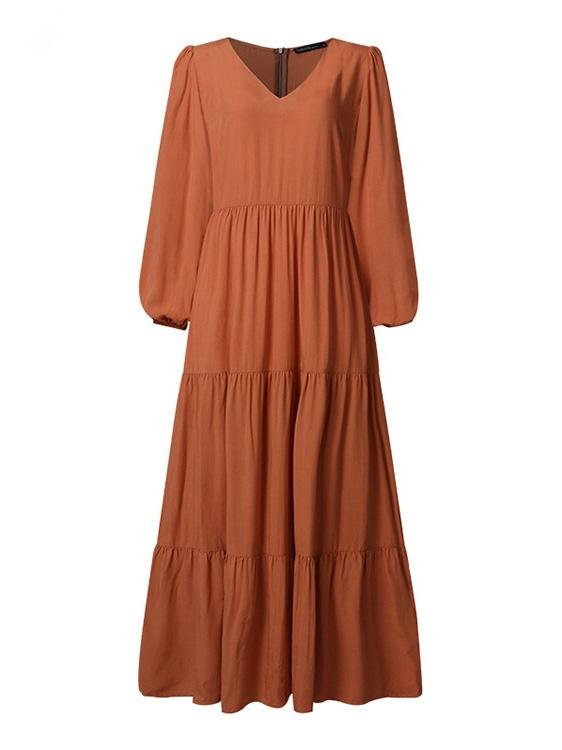 Temperament V-Neck Long Sleeve Flowy Dress - Maxi Dresses - INS | Online Fashion Free Shipping Clothing, Dresses, Tops, Shoes - 20-30 - 21/07/2021 - Category_Maxi Dresses