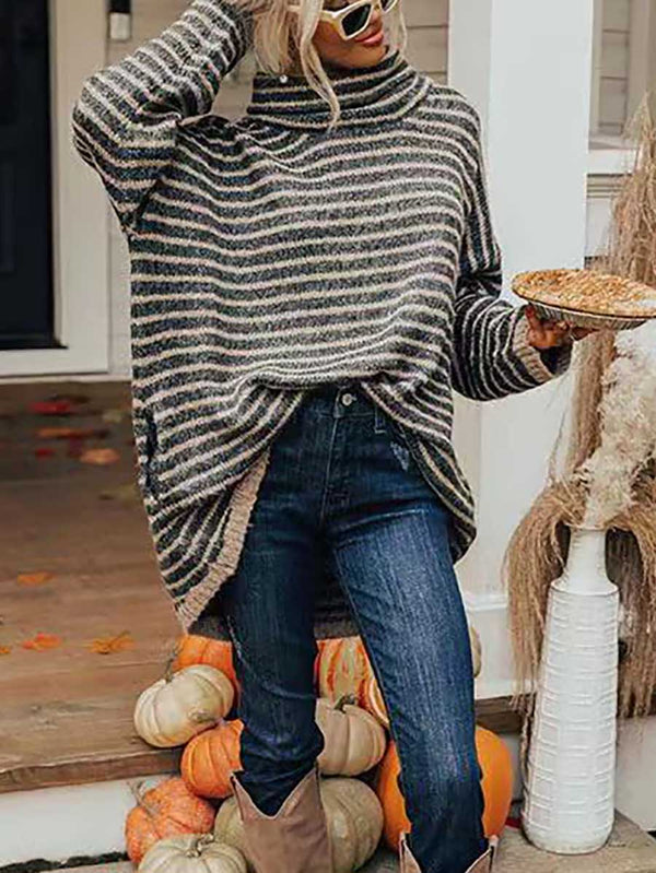 Loose Pullover Striped Sweater Knit Sweater