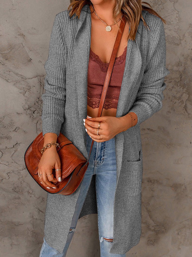 Women's Cardigans Solid Mid Length Long Sleeve Hooded Sweater Cardigan - Cardigans - Instastyled | Online Fashion Free Shipping Clothing, Dresses, Tops, Shoes - 17/09/2022 - 40-50 - CAR2209171263