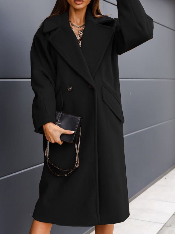 Women's Coats Solid Lapel Button Long Wool Coat - Coats - Instastyled | Online Fashion Free Shipping Clothing, Dresses, Tops, Shoes - 01/09/2022 - 40-50 - COA2209011395
