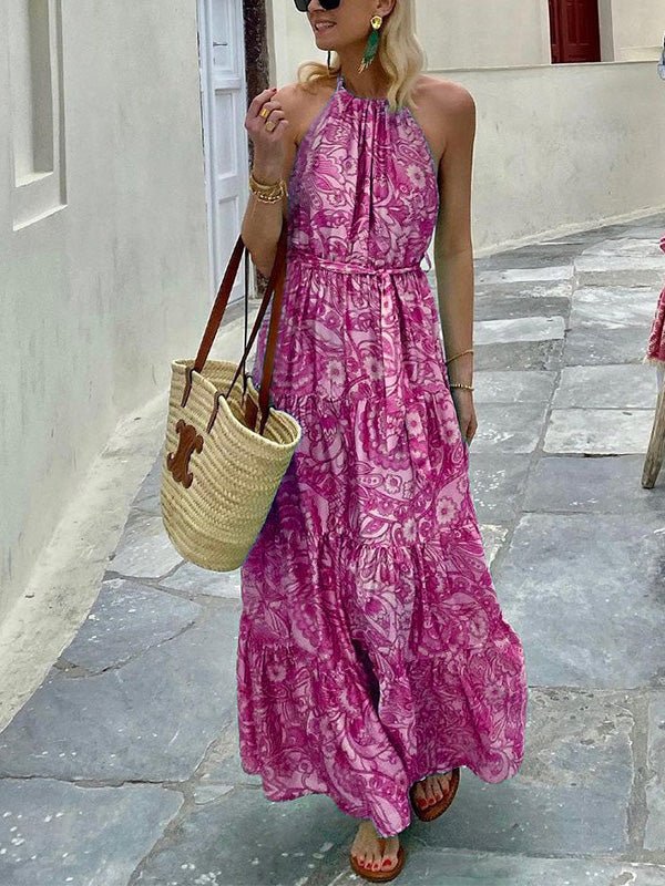 Maxi Dresses - Boho Print Halterneck Sleeveless Dress - MsDressly
