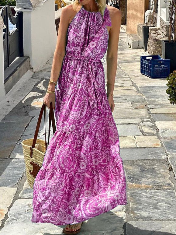 Maxi Dresses - Boho Print Halterneck Sleeveless Dress - MsDressly