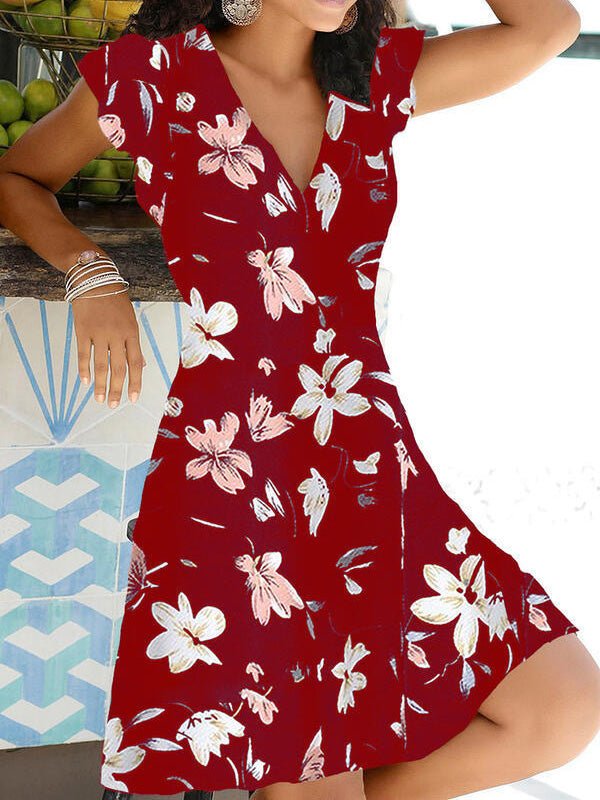 Women's Dresses Lily Print V-Neck Short Sleeve Dress - Mini Dresses - Instastyled | Online Fashion Free Shipping Clothing, Dresses, Tops, Shoes - 20-30 - 30/04/2022 - color-black