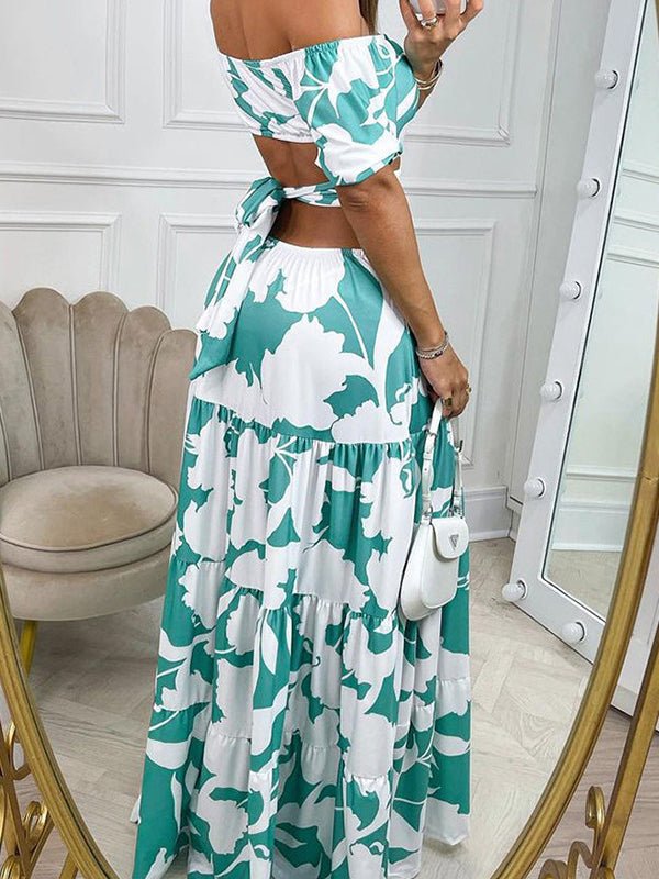 Women's Dresses One-Shoulder Print Cutout Short Sleeve Dress - Maxi Dresses - Instastyled | Online Fashion Free Shipping Clothing, Dresses, Tops, Shoes - 18/05/2022 - 30-40 - color-blue
