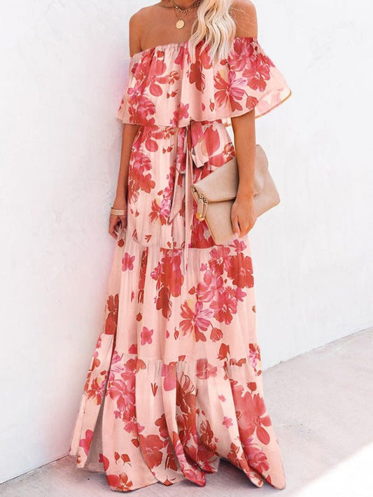 One-Shoulder Tie-Dye Ruffled Lace-Up Dress