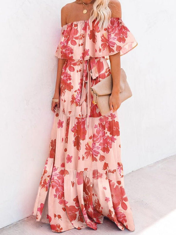 One-Shoulder Tie-Dye Ruffled Lace-Up Dress
