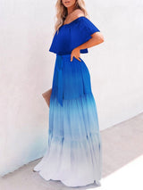 Maxi Dresses - One-Shoulder Tie-Dye Ruffled Lace-Up Dress - MsDressly