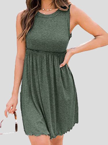Women's Dresses Round Neck Knitted High Waist Vest Dress - Mini Dresses - Instastyled | Online Fashion Free Shipping Clothing, Dresses, Tops, Shoes - 03/03/2022 - 30-40 - Casual Dresses