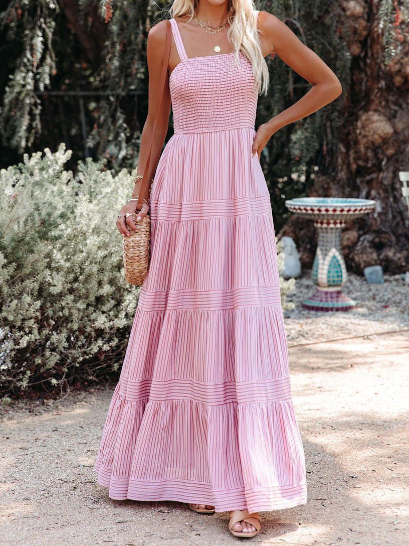 Maxi Dresses - Sling Belted Striped Sleeveless Dress - MsDressly