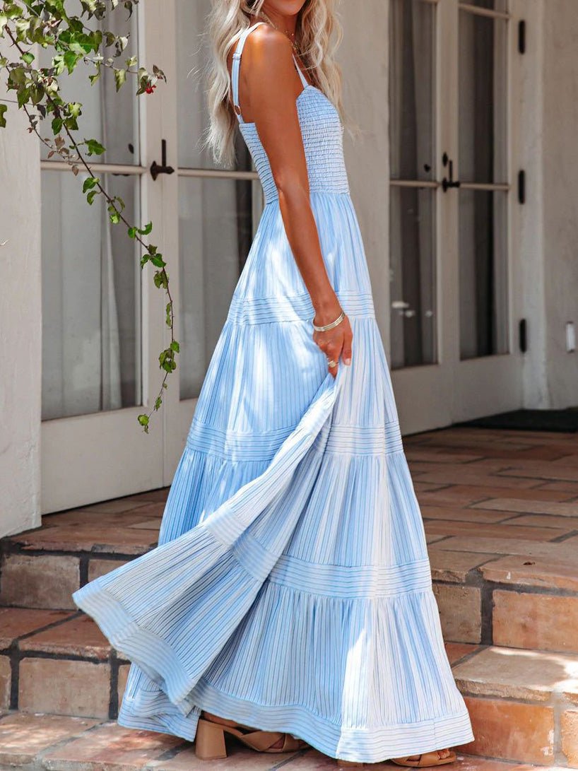 Maxi Dresses - Sling Belted Striped Sleeveless Dress - MsDressly