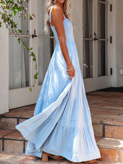 Maxi Dresses - Sling Belted Striped Sleeveless Dress - MsDressly