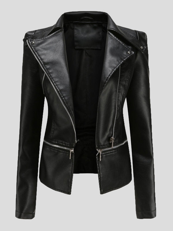 Jackets - Detachable Hem Long Sleeve Fashion Leather Jacket - MsDressly