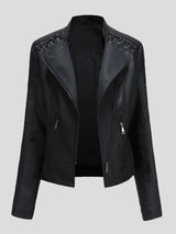 Jackets - Short Slim Leather Motorcycle Jacket - MsDressly