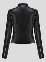 Women's Jackets Short Stand-Up Collar Zipped Leather Jacket - Coats & Jackets - INS | Online Fashion Free Shipping Clothing, Dresses, Tops, Shoes - 26/08/2021 - Coats & Jackets - color-black