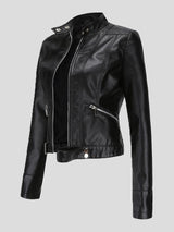 Women's Jackets Short Stand-Up Collar Zipped Leather Jacket - Coats & Jackets - INS | Online Fashion Free Shipping Clothing, Dresses, Tops, Shoes - 26/08/2021 - Coats & Jackets - color-black