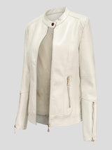 Jackets - Stand-Up Collar Zipper PU Leather Jacket - MsDressly