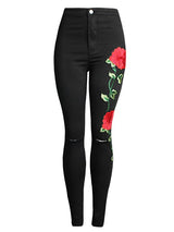 Women's Pants Denim Embroidered High Waist Jeans - Jeans - Instastyled | Online Fashion Free Shipping Clothing, Dresses, Tops, Shoes - 8/11/2022 - Bottoms - Color_ Black