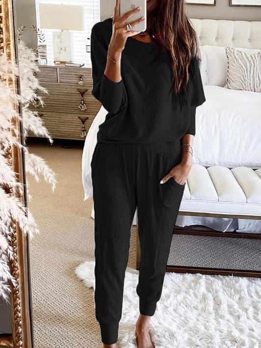 Women's Set Casual Solid Pocket Long Sleeve Two-Piece Suit - Sets - INS | Online Fashion Free Shipping Clothing, Dresses, Tops, Shoes - 02/09/2021 - 30-40 - Bottom