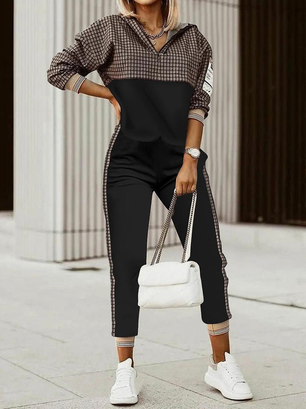 Women's Sets Long Sleeve Hoody Trousers Contrast Color Two Piece Set - Sets - Instastyled | Online Fashion Free Shipping Clothing, Dresses, Tops, Shoes - 22/02/2022 - Bottoms - color-black
