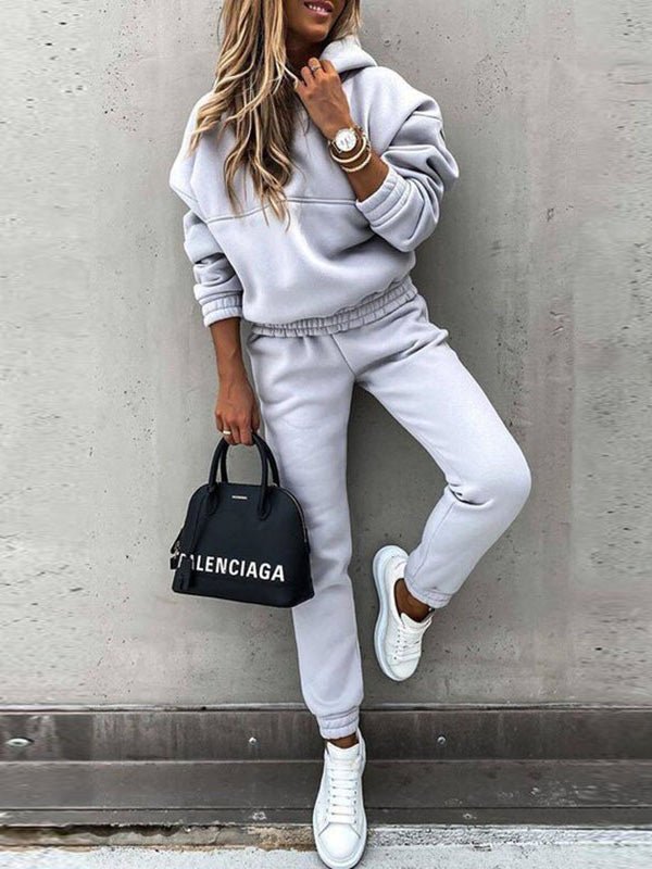 Women's Sets Solid Long Sleeve Hoody & Pants Two-Piece Set - Sets - Instastyled | Online Fashion Free Shipping Clothing, Dresses, Tops, Shoes - 29/08/2022 - Bottoms - Color_Black