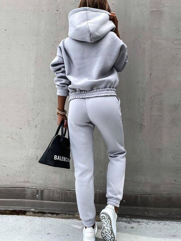 Women's Sets Solid Long Sleeve Hoody & Pants Two-Piece Set - Sets - Instastyled | Online Fashion Free Shipping Clothing, Dresses, Tops, Shoes - 29/08/2022 - Bottoms - Color_Black