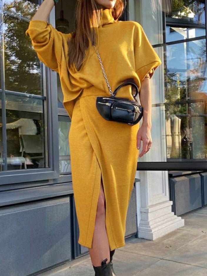 Women's Sets Turtleneck Doll Sleeve Top & Skirt Two Piece Set - Sets - Instastyled | Online Fashion Free Shipping Clothing, Dresses, Tops, Shoes - 27/08/2022 - bottoms - color-yellow