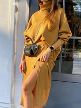 Women's Sets Turtleneck Doll Sleeve Top & Skirt Two Piece Set - Sets - Instastyled | Online Fashion Free Shipping Clothing, Dresses, Tops, Shoes - 27/08/2022 - bottoms - color-yellow