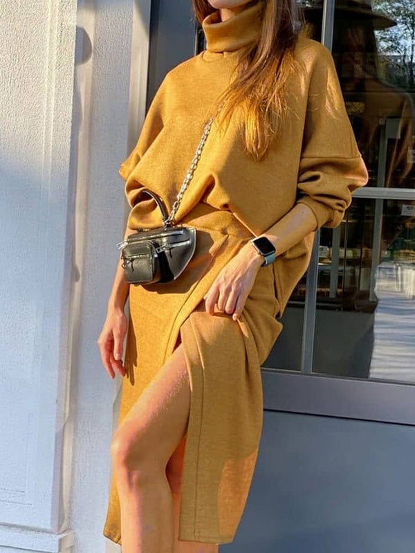 Women's Sets Turtleneck Doll Sleeve Top & Skirt Two Piece Set - Sets - Instastyled | Online Fashion Free Shipping Clothing, Dresses, Tops, Shoes - 27/08/2022 - bottoms - color-yellow
