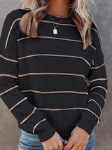 Women's Sweaters Casual Round Neck Striped Long Sleeve Sweater - Cardigans & Sweaters - INS | Online Fashion Free Shipping Clothing, Dresses, Tops, Shoes - 16/11/2021 - 30-40 - Cardigans & Sweaters