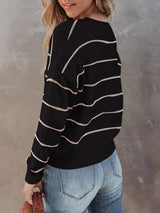 Women's Sweaters Casual Round Neck Striped Long Sleeve Sweater - Cardigans & Sweaters - INS | Online Fashion Free Shipping Clothing, Dresses, Tops, Shoes - 16/11/2021 - 30-40 - Cardigans & Sweaters