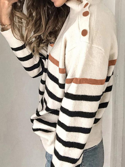 Women's Sweaters Striped High Neck Pullover Sweater - Sweaters - Instastyled | Online Fashion Free Shipping Clothing, Dresses, Tops, Shoes - 21/11/2022 - 30-40 - cardigans-sweaters