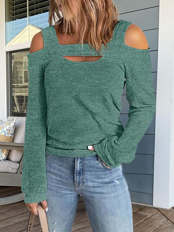 Women's T-Shirts Casual Solid Off Shoulder Long Sleeve T-Shirt - T-Shirts - Instastyled | Online Fashion Free Shipping Clothing, Dresses, Tops, Shoes - 28/07/2022 - Color_Black - Color_Gray