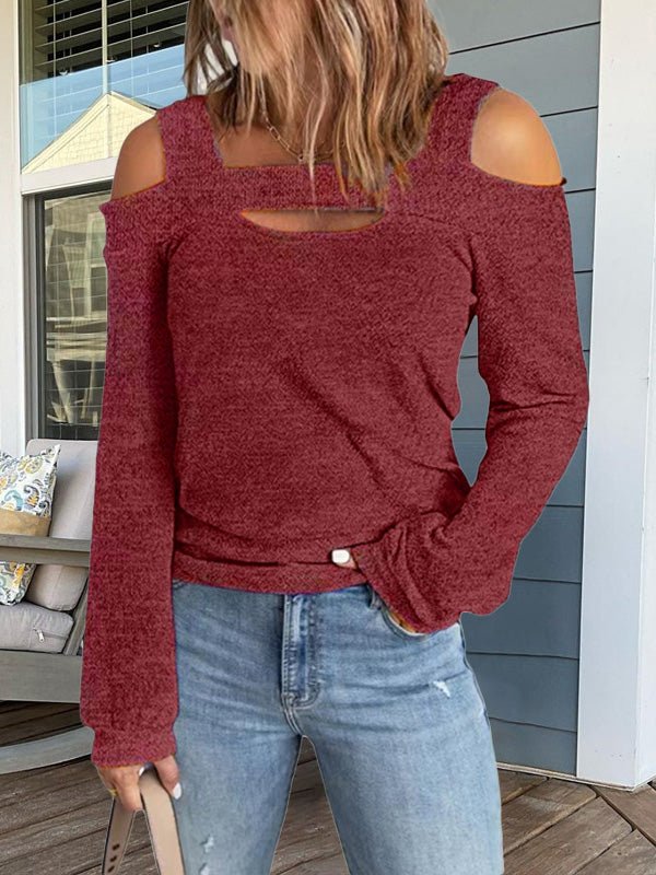 Women's T-Shirts Casual Solid Off Shoulder Long Sleeve T-Shirt - T-Shirts - Instastyled | Online Fashion Free Shipping Clothing, Dresses, Tops, Shoes - 28/07/2022 - Color_Black - Color_Gray