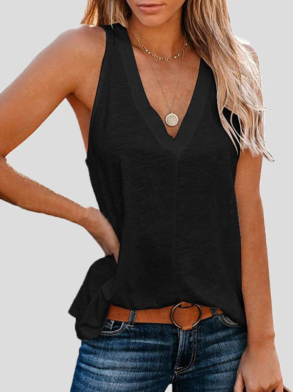 Women's Tank Tops Solid V-Neck Comfort Sleeveless Tank Top - Tank Tops - Instastyled | Online Fashion Free Shipping Clothing, Dresses, Tops, Shoes - 20-30 - 27/06/2022 - color-black